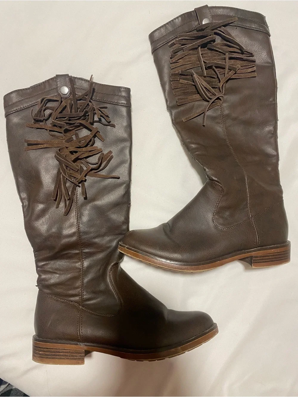 Women's Brown Fringe and Leather Tall Knee High Boots Southern Look